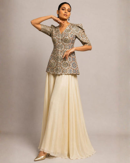Ivory Mosaic Printed Peplum Co-ord Set