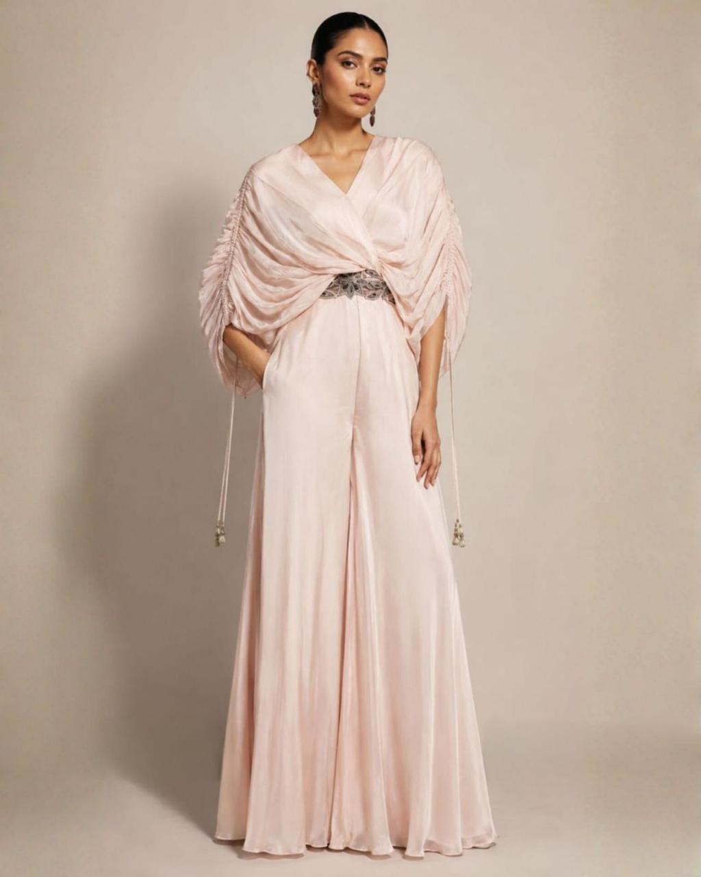Blush Pink Draped Kaftan Gown