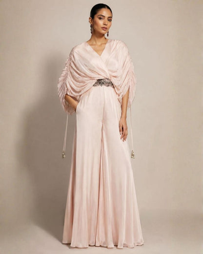 Blush Pink Draped Kaftan Gown