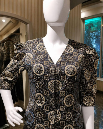 Black Heritage Print Peplum Co-Ord Set