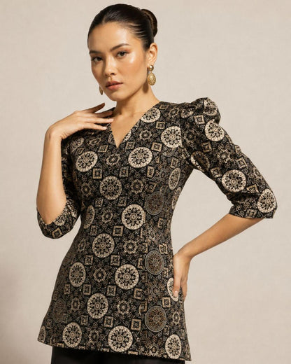 Black Heritage Print Peplum Co-Ord Set