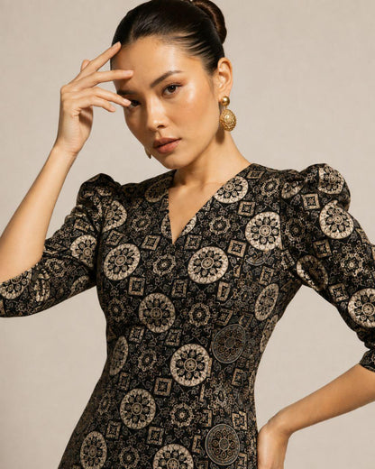 Black Heritage Print Peplum Co-Ord Set