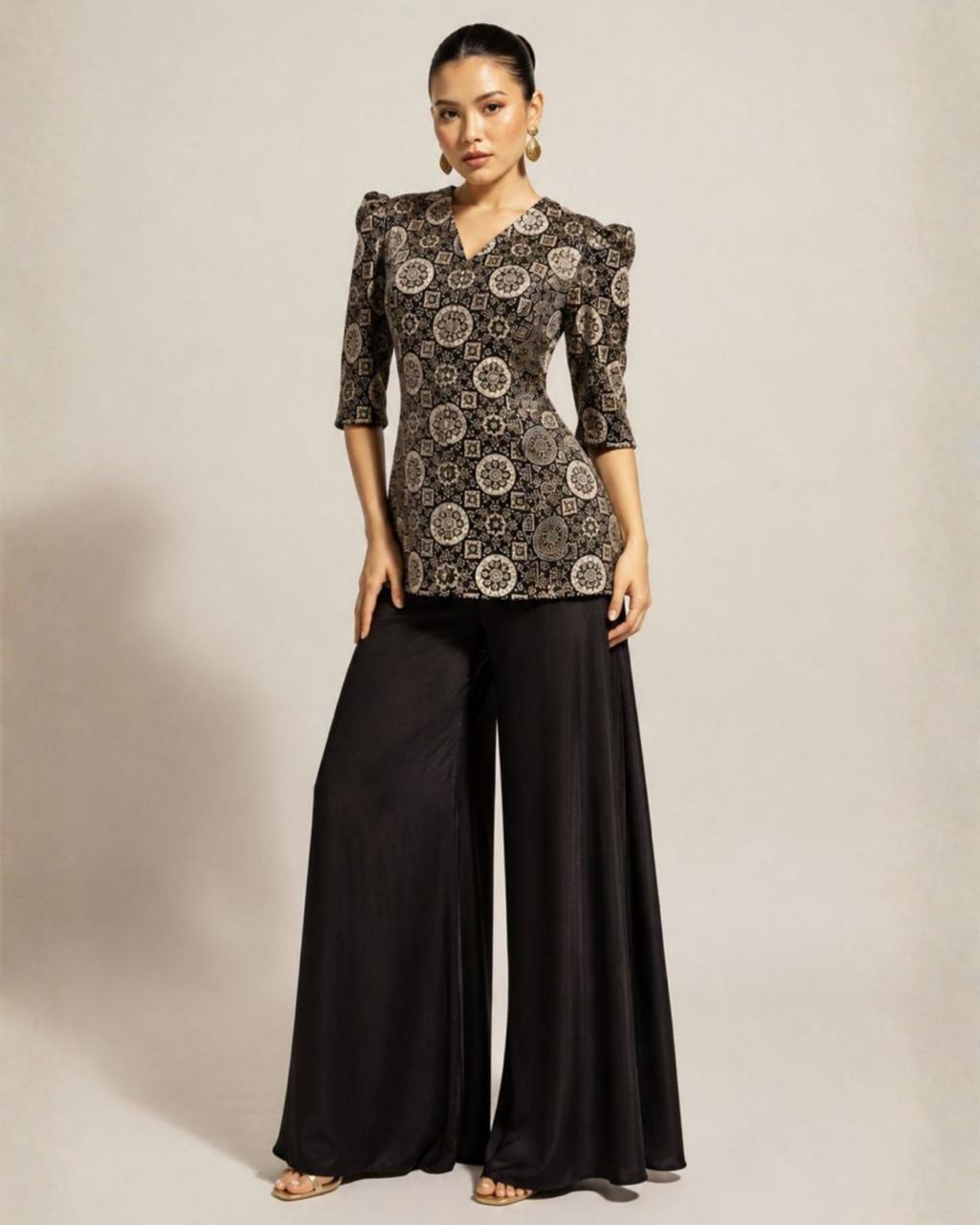 Black Heritage Print Peplum Co-Ord Set