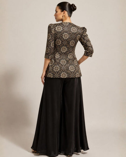 Black Heritage Print Peplum Co-Ord Set