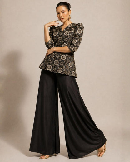 Black Heritage Print Peplum Co-Ord Set