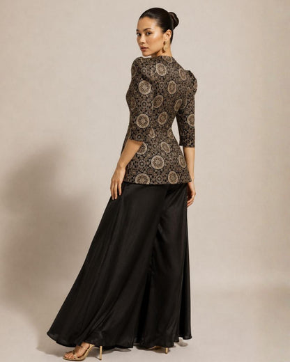 Black Heritage Print Peplum Co-Ord Set