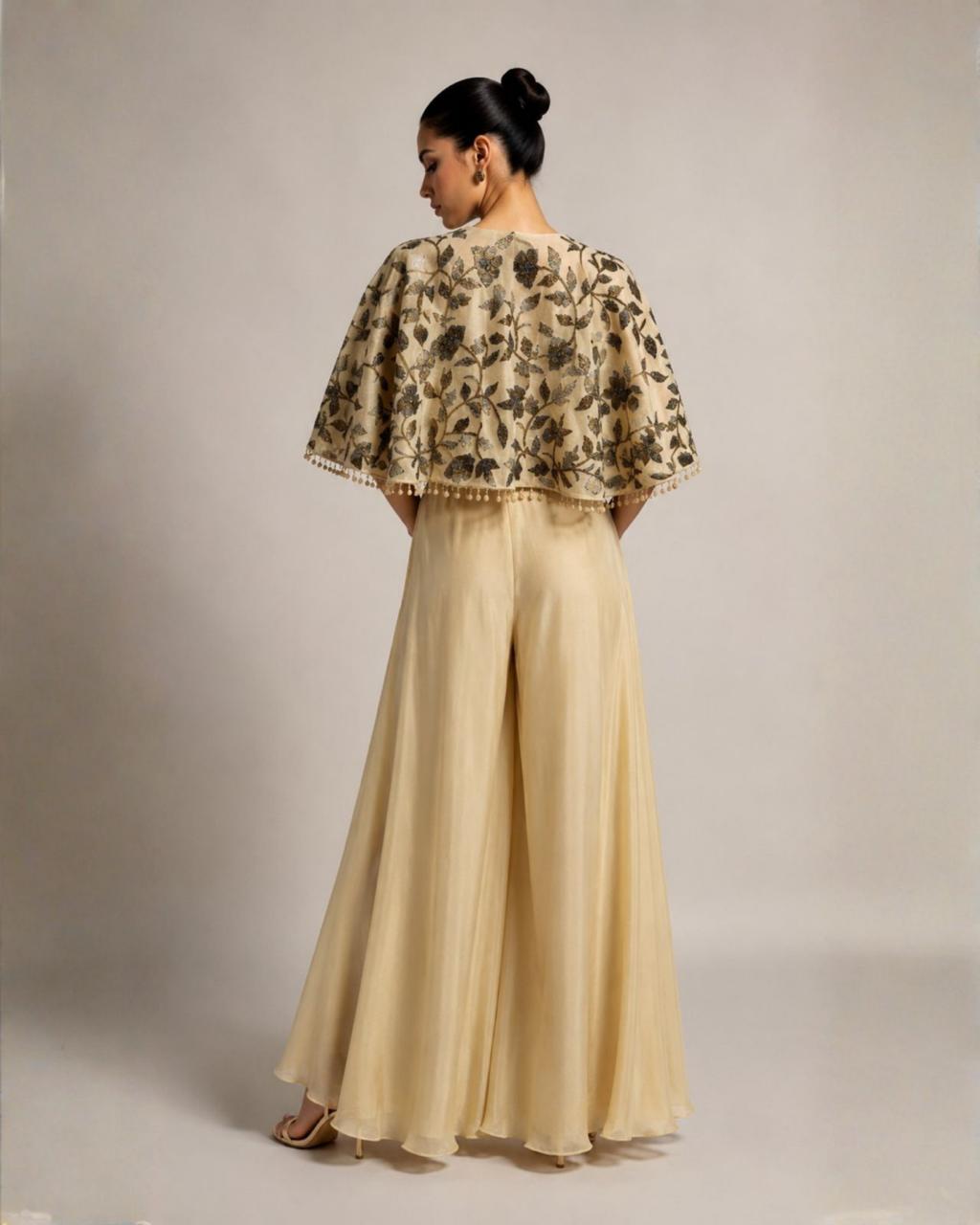 Floral Embroidered Cape Co-Ord Set