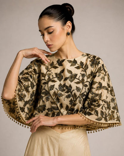 Floral Embroidered Cape Co-Ord Set