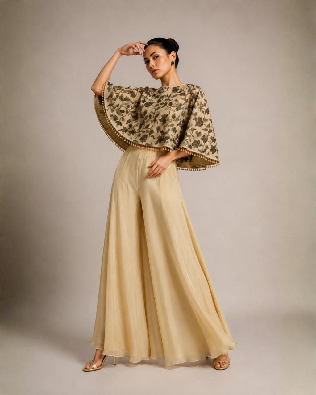 Floral Embroidered Cape Co-Ord Set