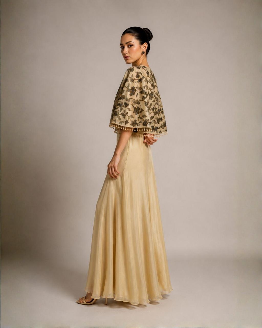 Floral Embroidered Cape Co-Ord Set