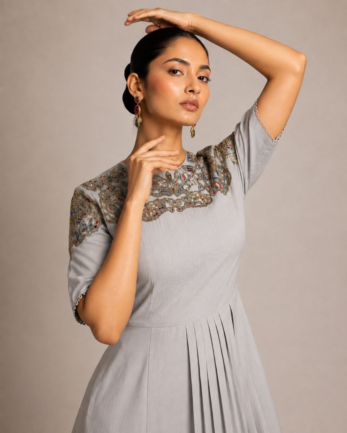 Celeste Blue Embroidered Pleated Co-Ord Set