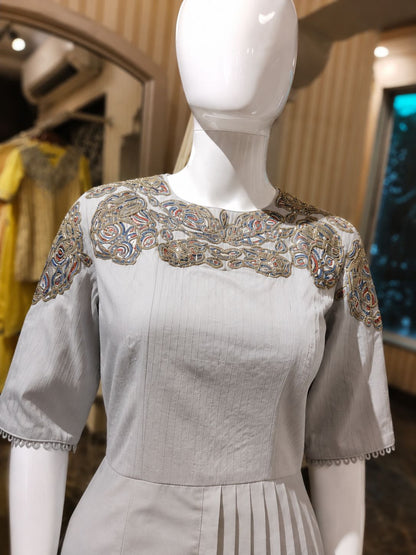 Celeste Blue Embroidered Pleated Co-Ord Set