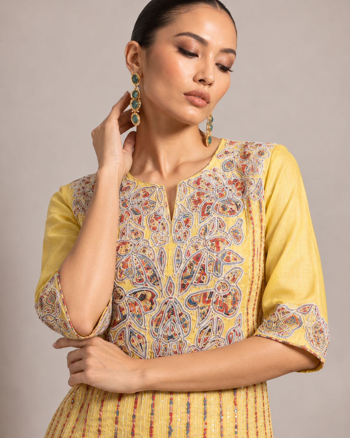 Mustard Yellow Embroidered Kurta with Patiala Pants Set
