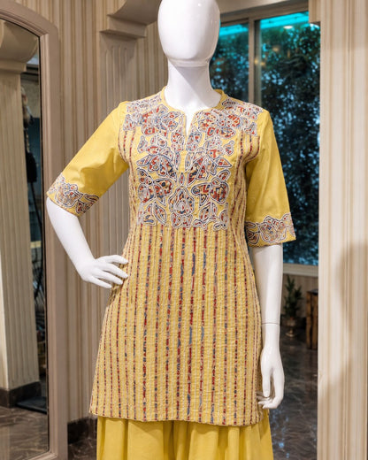 Mustard Yellow Embroidered Kurta with Patiala Pants Set
