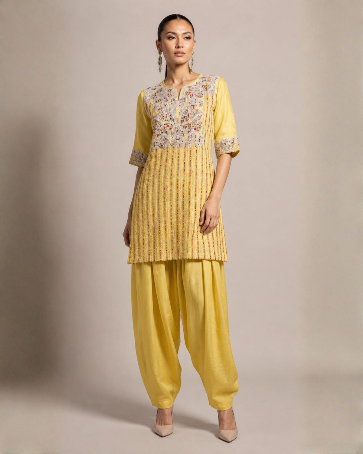 Mustard Yellow Embroidered Kurta with Patiala Pants Set