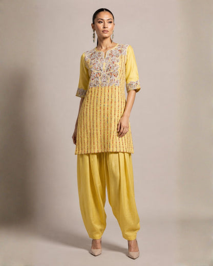 Mustard Yellow Embroidered Kurta with Patiala Pants Set