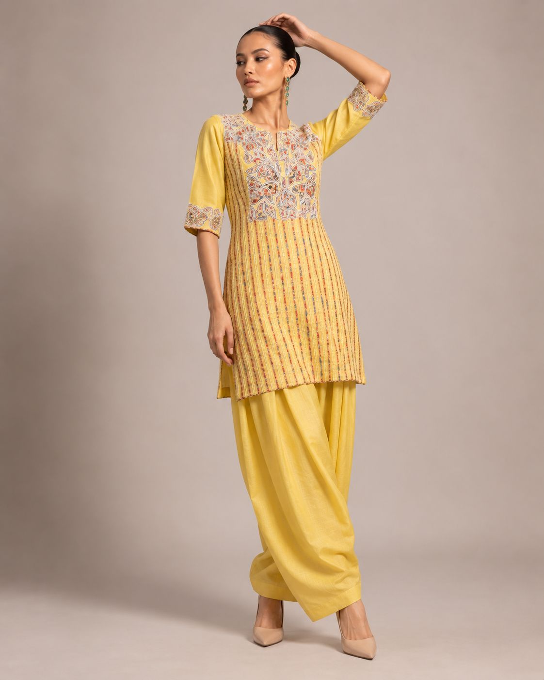 Mustard Yellow Embroidered Kurta with Patiala Pants Set