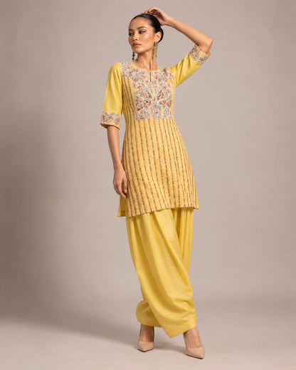 Mustard Yellow Embroidered Kurta with Patiala Pants Set