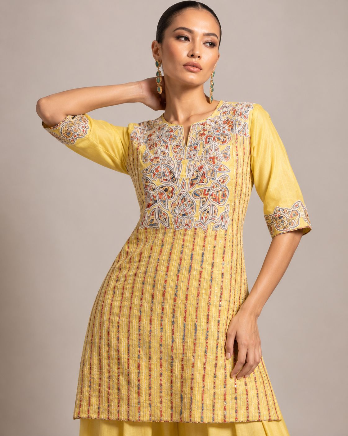 Mustard Yellow Embroidered Kurta with Patiala Pants Set