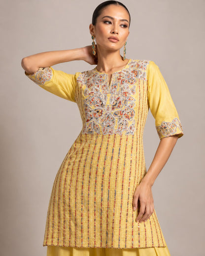 Mustard Yellow Embroidered Kurta with Patiala Pants Set