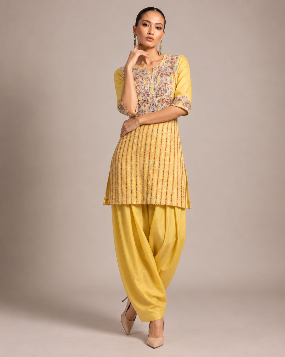 Mustard Yellow Embroidered Kurta with Patiala Pants Set