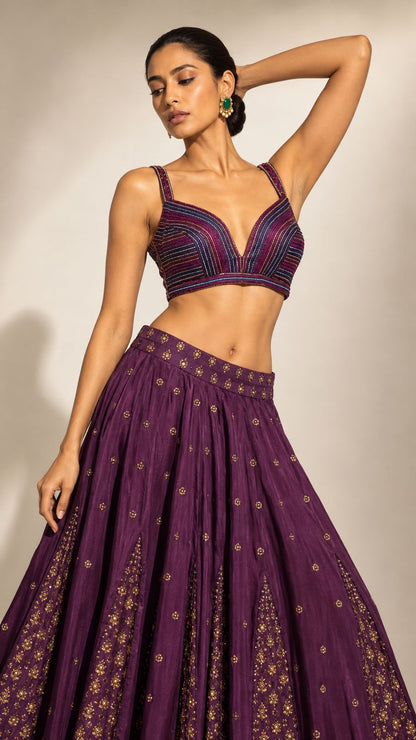 Regal Plum Embroidered Lehenga Set