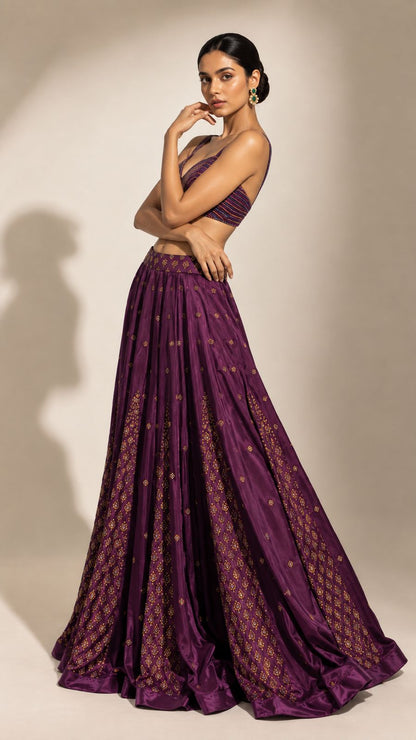 Regal Plum Embroidered Lehenga Set