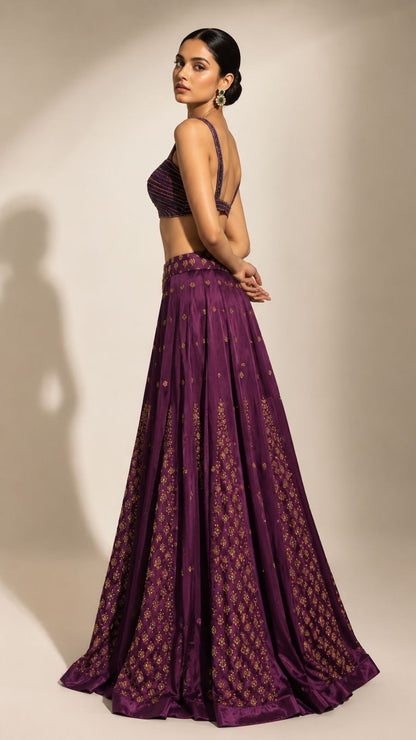 Regal Plum Embroidered Lehenga Set