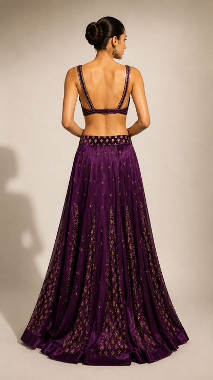 Regal Plum Embroidered Lehenga Set