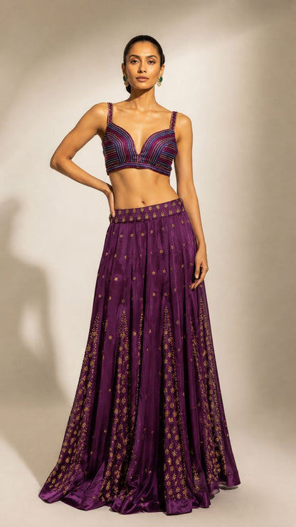 Regal Plum Embroidered Lehenga Set