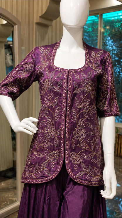 Plum Paisley Embroidered Kurta Palazzo Set