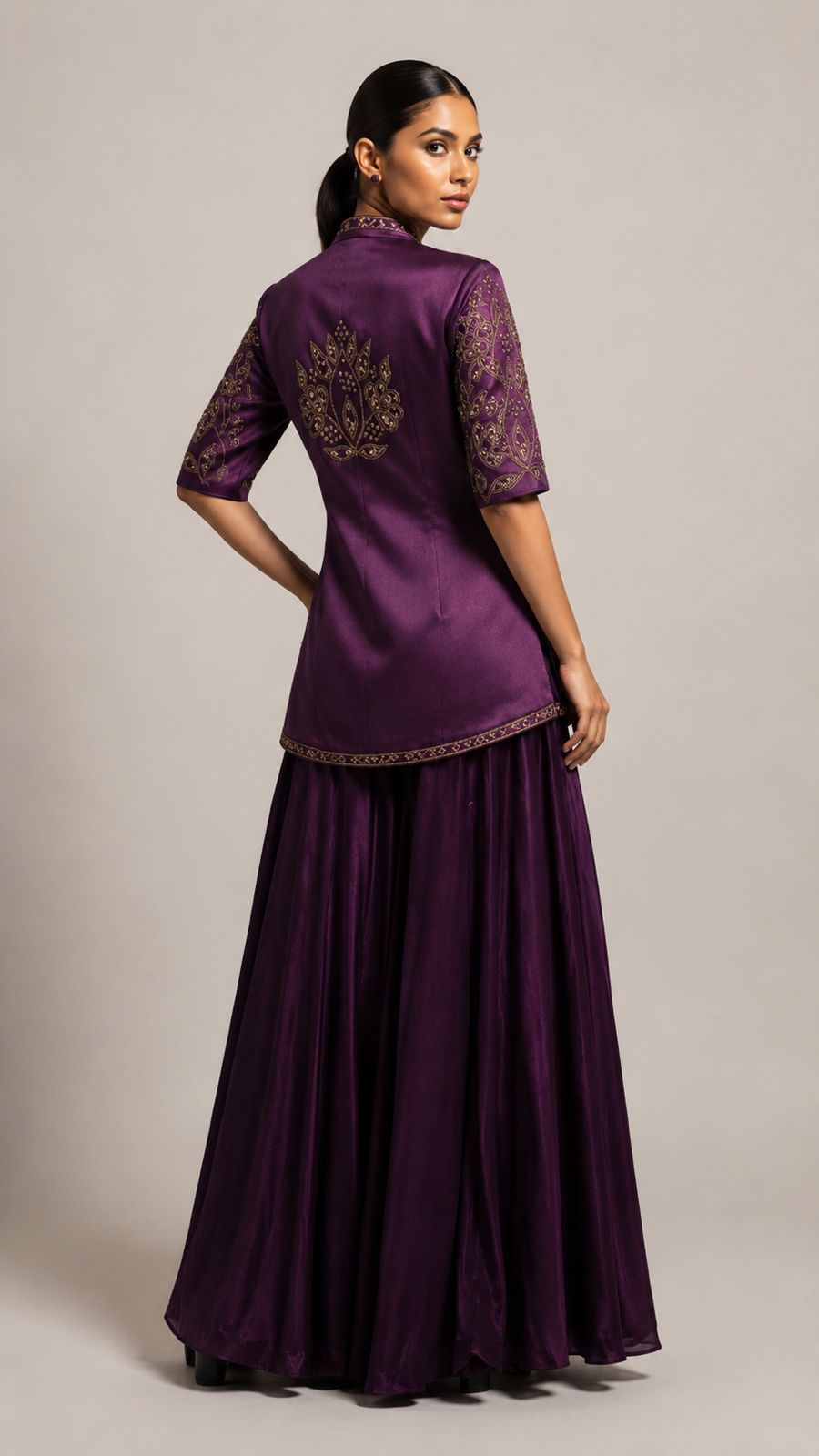 Plum Paisley Embroidered Kurta Palazzo Set
