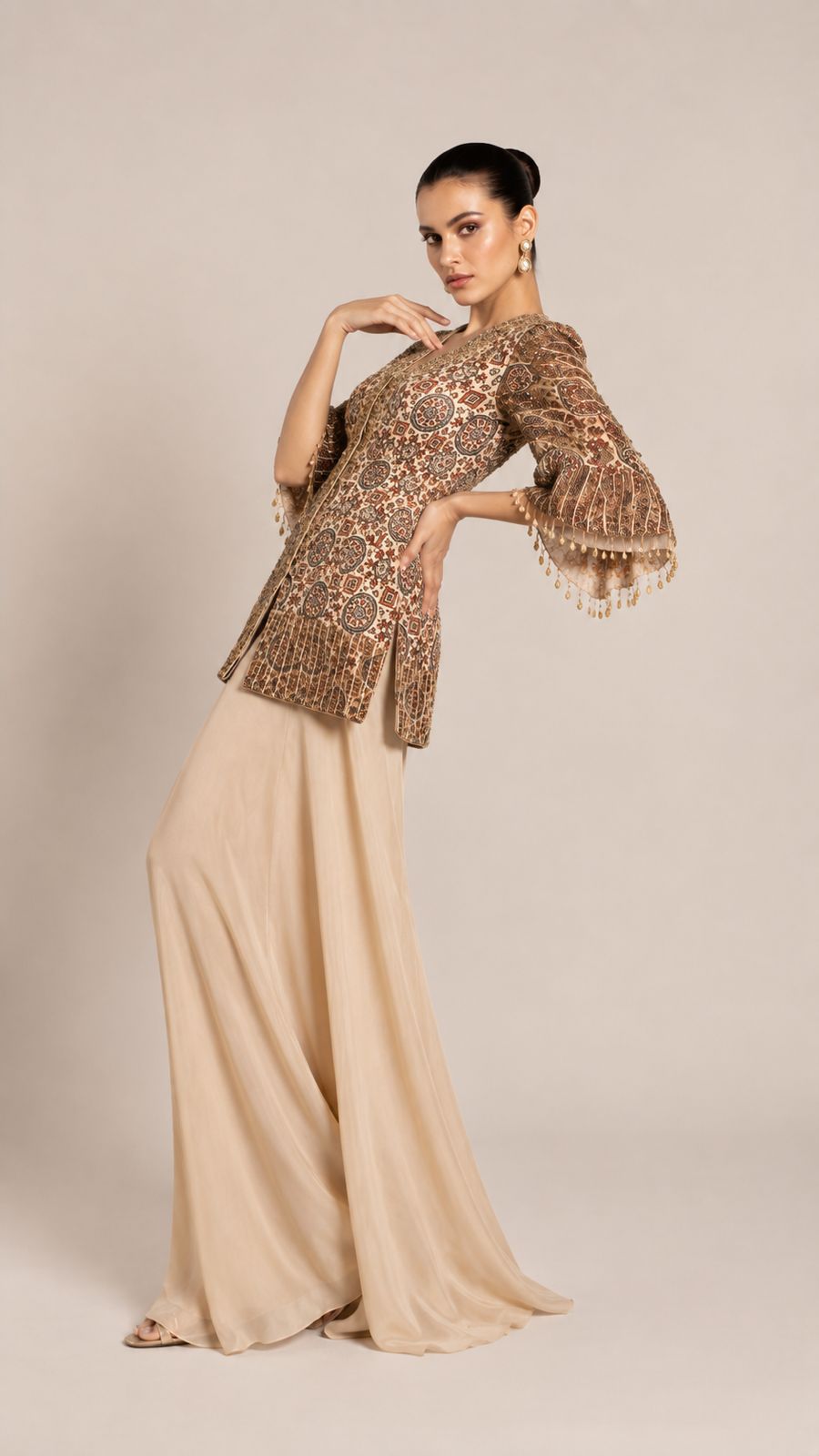 Ivory Paisley Embroidered Jacket & Maxi Skirt Set