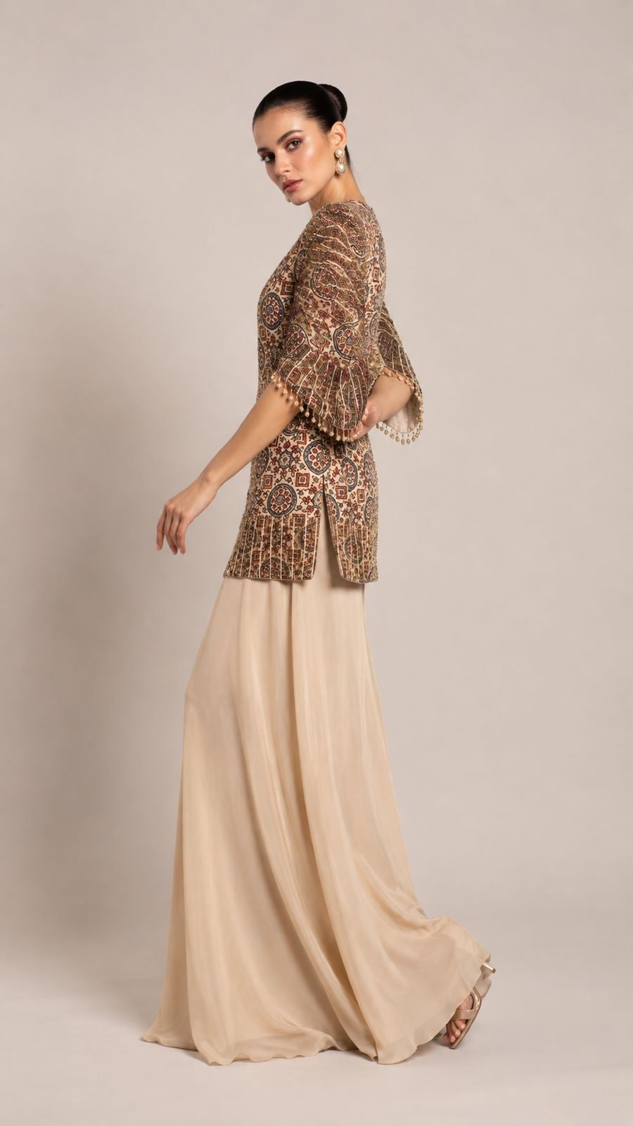 Ivory Paisley Embroidered Jacket & Maxi Skirt Set