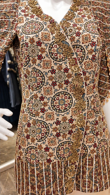 Ivory Paisley Embroidered Jacket & Maxi Skirt Set