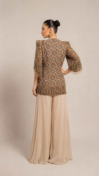 Ivory Paisley Embroidered Jacket & Maxi Skirt Set