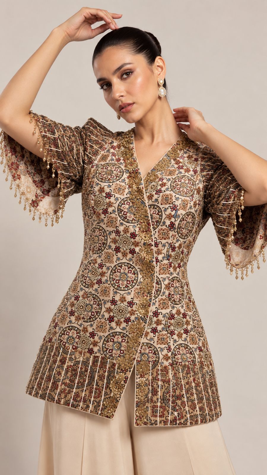 Ivory Paisley Embroidered Jacket & Maxi Skirt Set