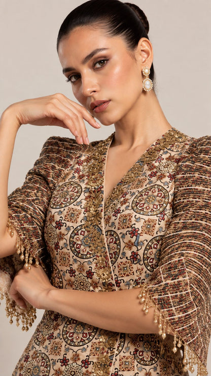Ivory Paisley Embroidered Jacket & Maxi Skirt Set