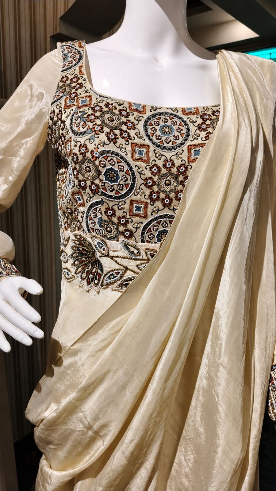 Ivory Embroidered Draped Maxi Dress