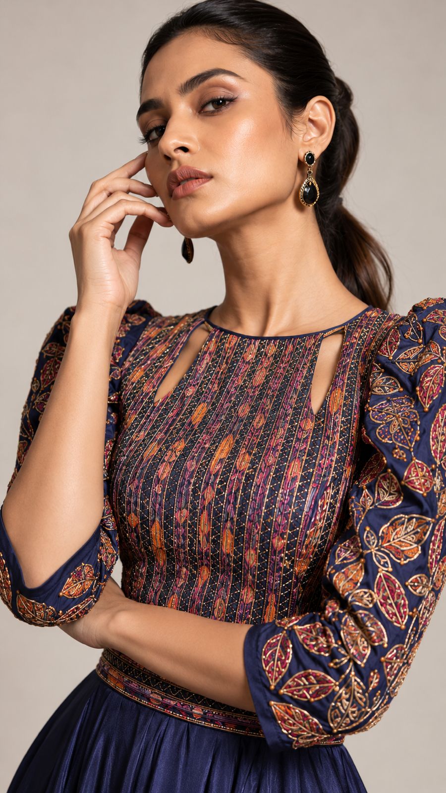 Midnight Navy Patterned Ruffle Maxi Dress