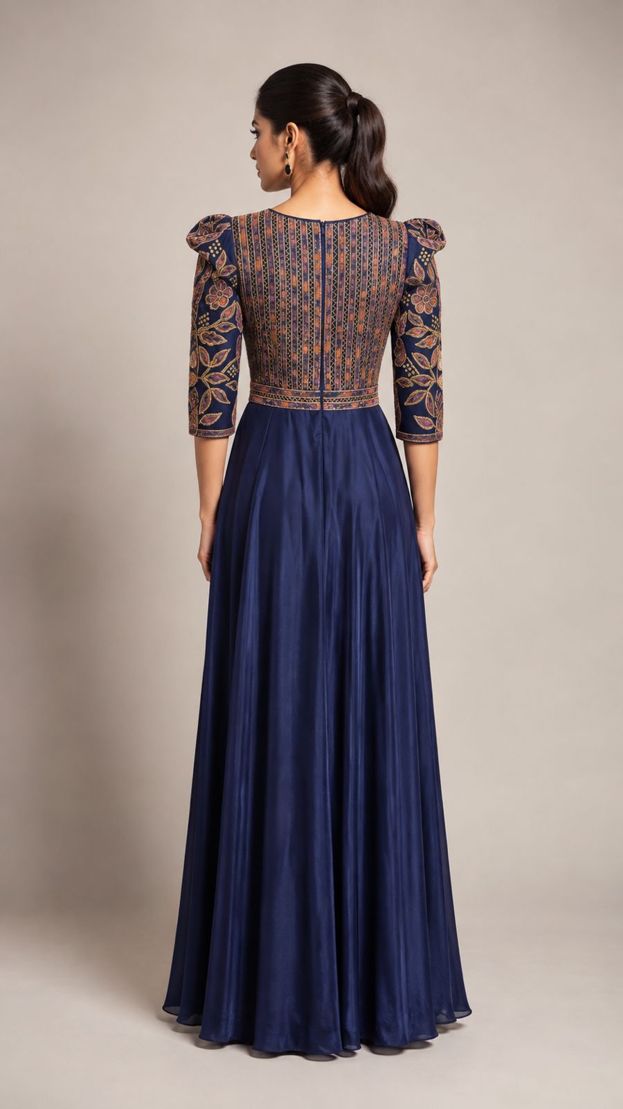 Midnight Navy Patterned Ruffle Maxi Dress