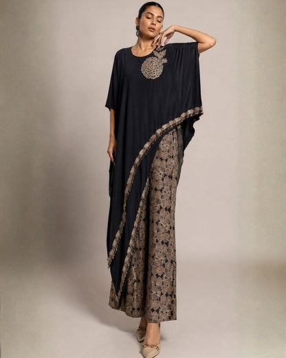 Midnight Black Embroidered Kaftan Co-Ord Set