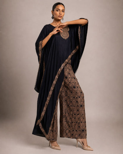 Midnight Black Embroidered Kaftan Co-Ord Set