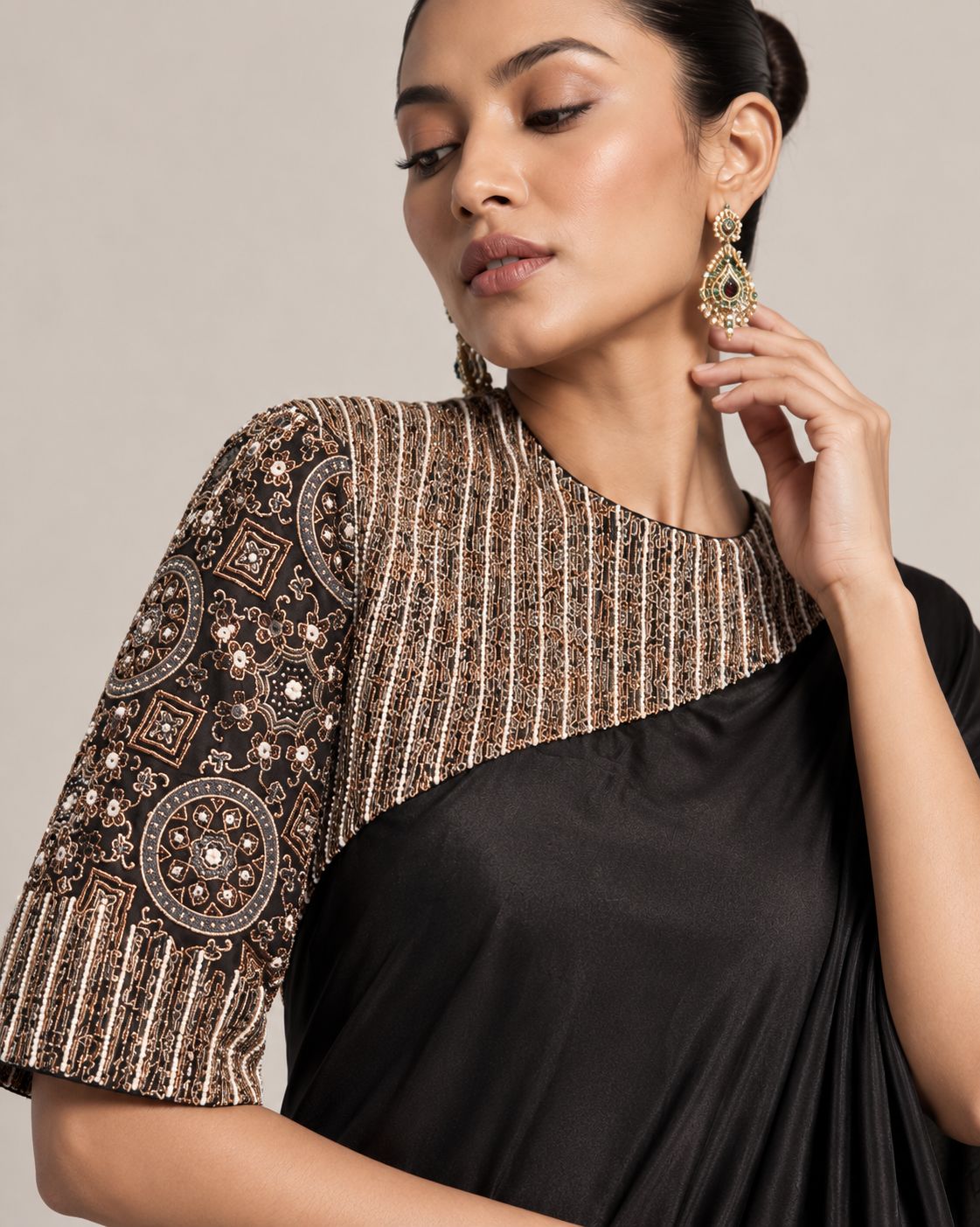 Midnight Noir Embellished Asymmetric Kaftan Co-Ord Set