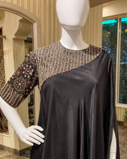 Midnight Noir Embellished Asymmetric Kaftan Co-Ord Set