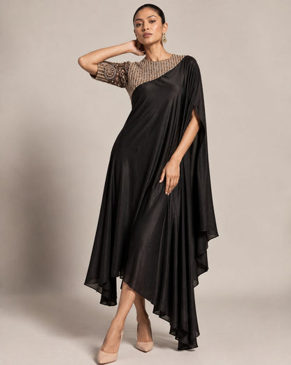 Midnight Noir Embellished Asymmetric Kaftan Co-Ord Set