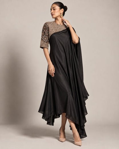 Midnight Noir Embellished Asymmetric Kaftan Co-Ord Set