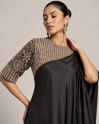 Midnight Noir Embellished Asymmetric Kaftan Co-Ord Set