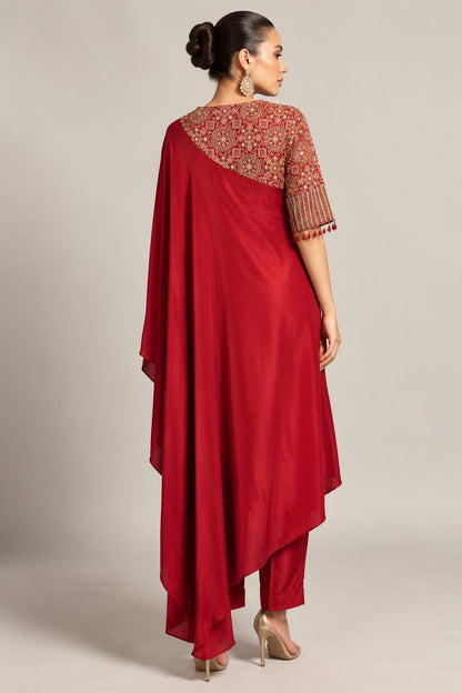 Crimson Aria Draped Kurta Set