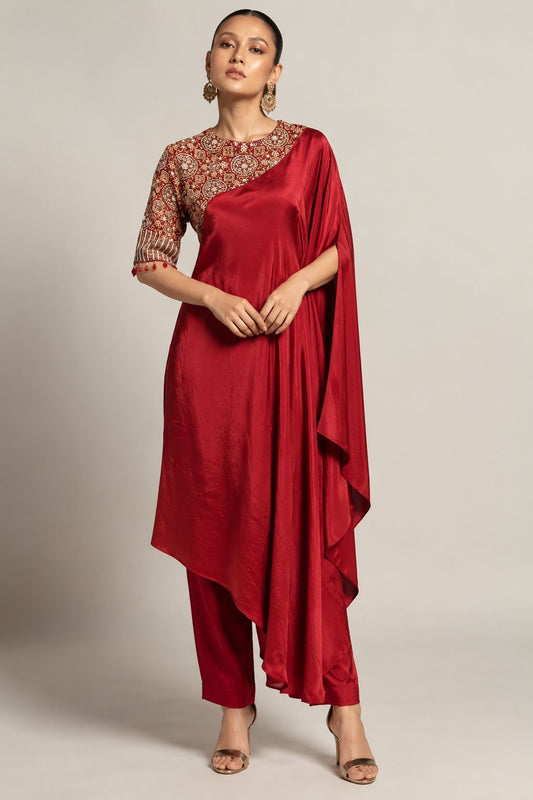 Crimson Aria Draped Kurta Set